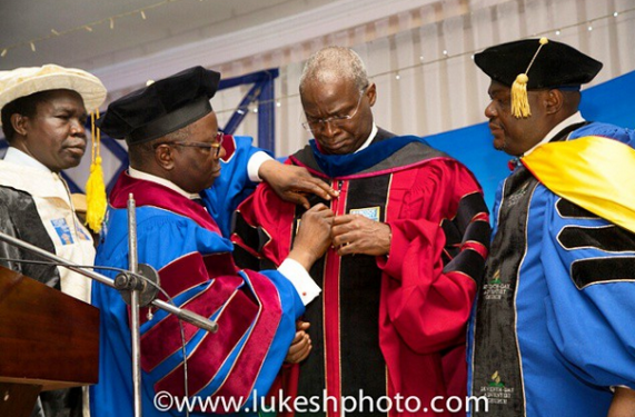 Fashola And His Son At His Honorary Degree Conferment Ceremony At Babcock Uni Yesterday