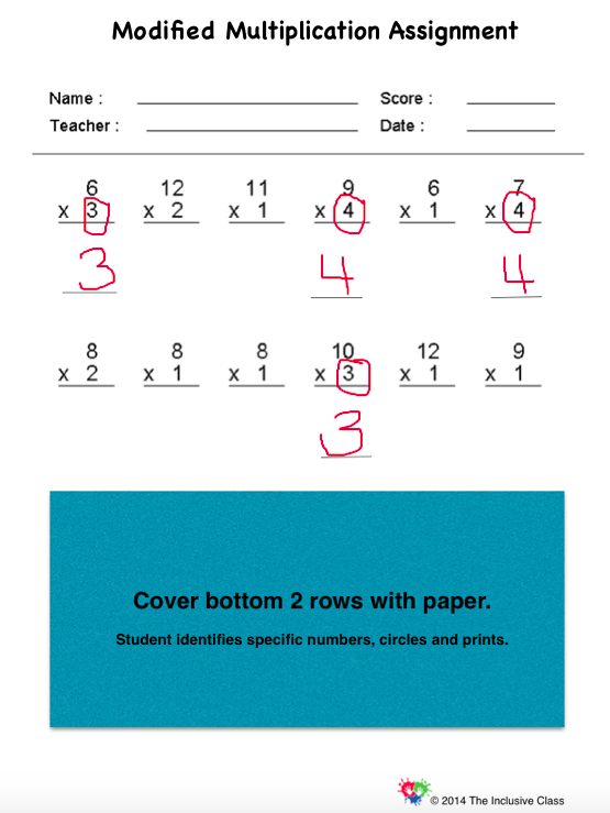 The Inclusive Class : Another Example of a Modified Math Assignment