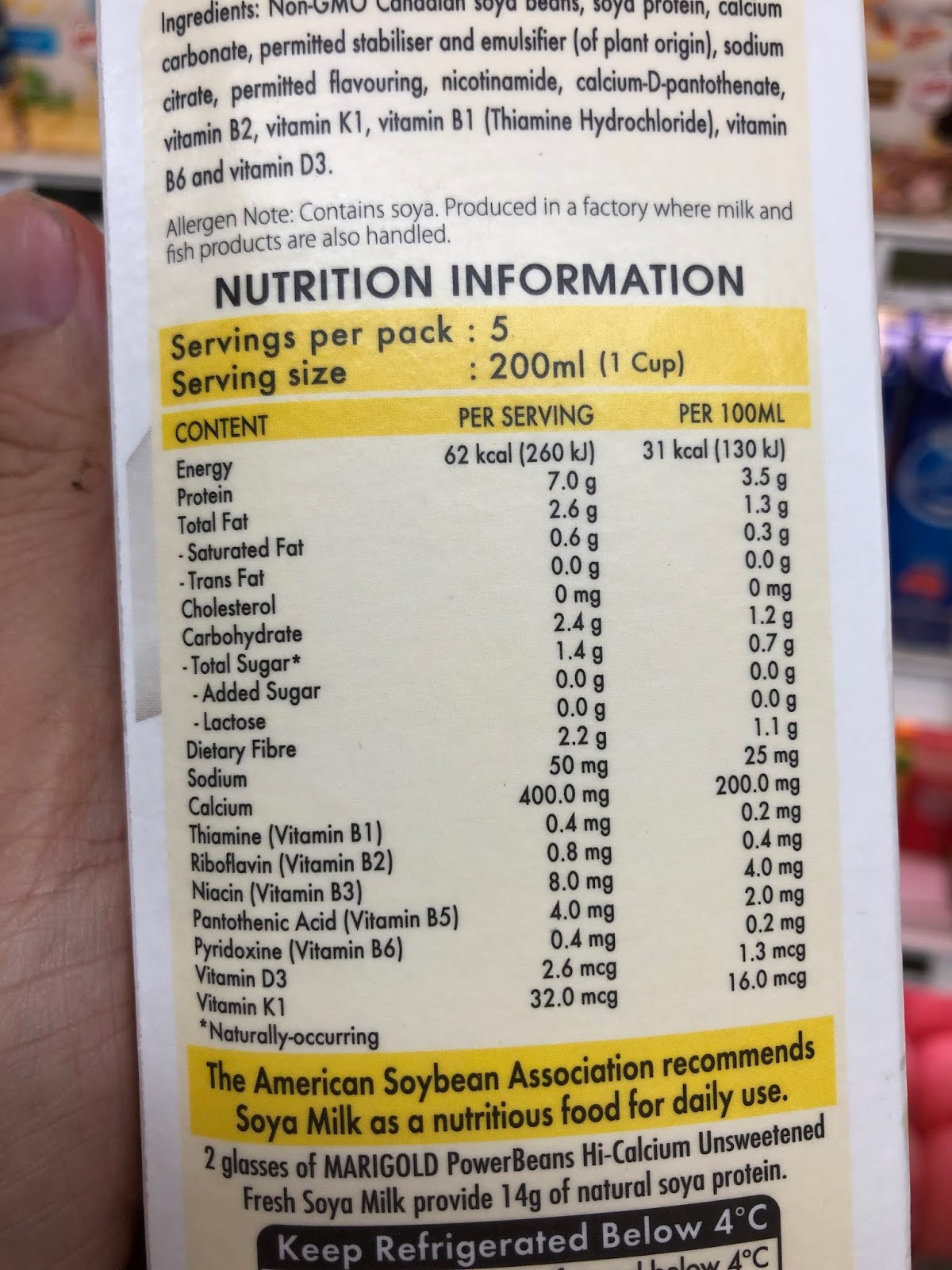S M Ong Soya milk 'Unsweetened' doesn't mean no sugar except
