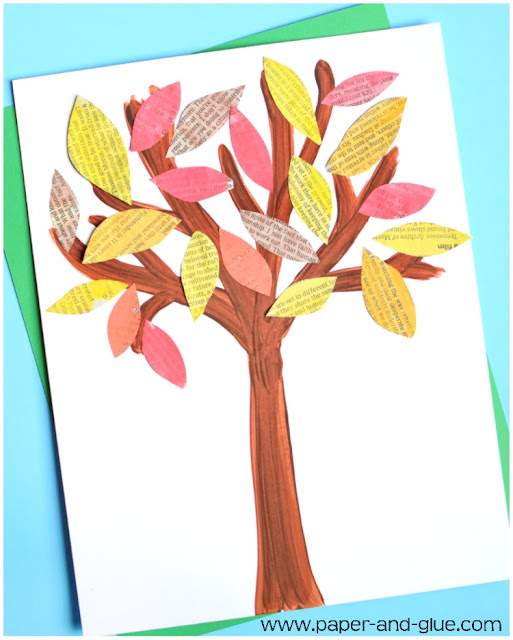 Painted Newspaper Fall Tree Craft for preschool, kindergarten, or elementary.  Fun painting process to try as an autumn activity!