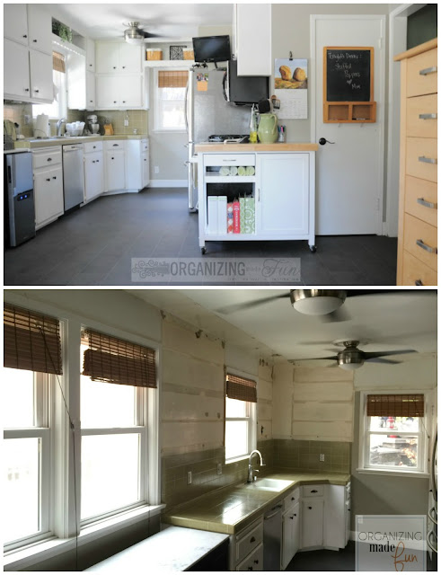 Before and During of kitchen renovation - taking down upper cabinets opens up kitchen :: OrganizingMadeFun.com Before and During of kitchen renovation - taking down upper cabinets opens up kitchen :: OrganizingMadeFun.com