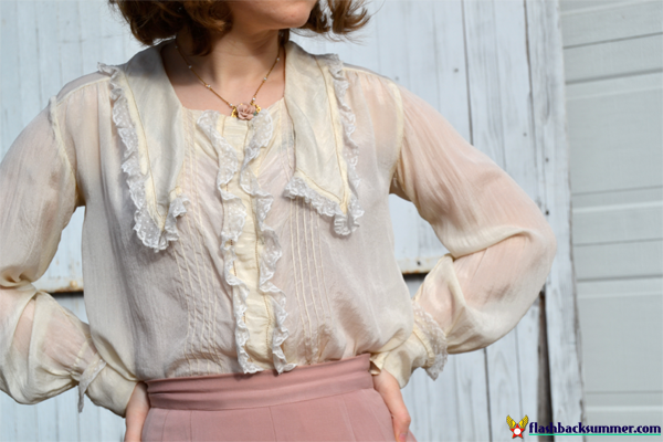 Flashback Summer: Pink Lady - 1910s Edwardian Blouse, 1930s hat, 1940s shoes, 1950s blouse, 1980s necklace
