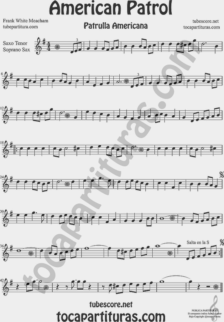 American Patro Partitura de Saxofón Soprano y Saxo Tenor Sheet Music for Soprano Sax and Tenor Saxophone Music Scores
