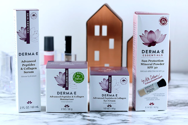 DERMA E Advanced Peptipes & Collagen Review.  If you are looking for natural skin care products, try Derma E.  This all natural skin care works wonderfully for my skin.  This organic skin care line is great for mature or aging skin.  If you need a self care routine with skin care products natural, check out this routine.  #naturalbeauty #organicskincare #dermaesocial #dermae #natural #crueltyfree