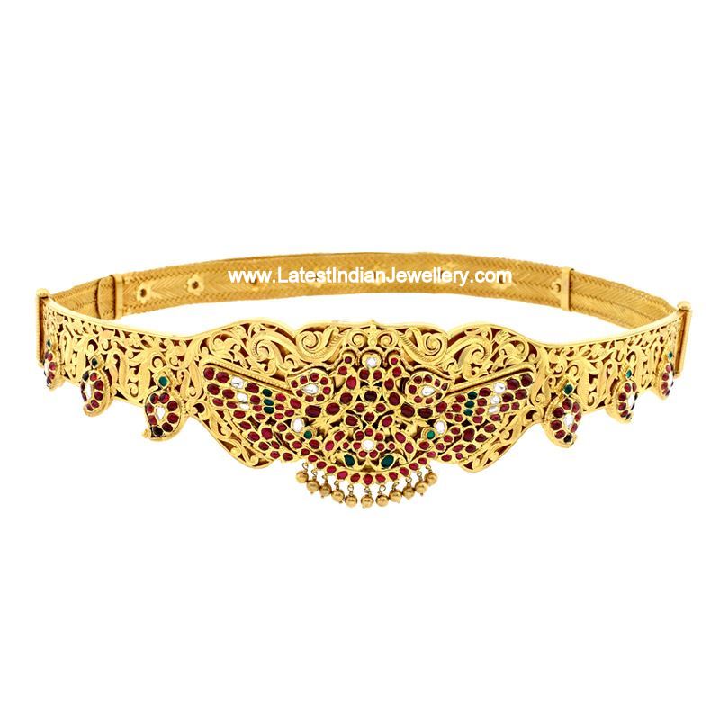 Heavy Temple Jewellery Vaddanam/Waist Belt with Mango and Peacock Design