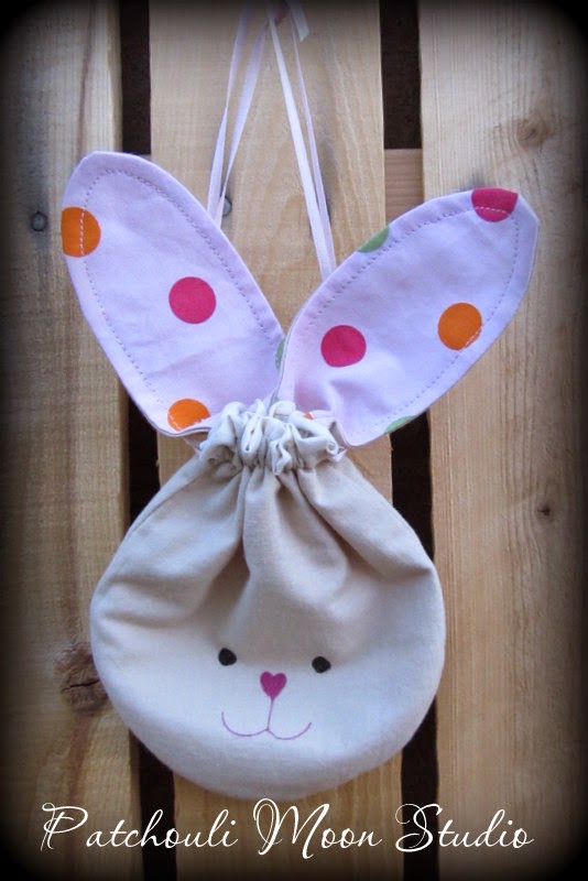 Patchouli Moon Studio Patchwork Drawstring Bag & a Bunny Drawstring