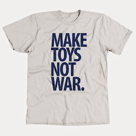 “Make Toys, Not War” Blue & White T-Shirt by Pobber Toys