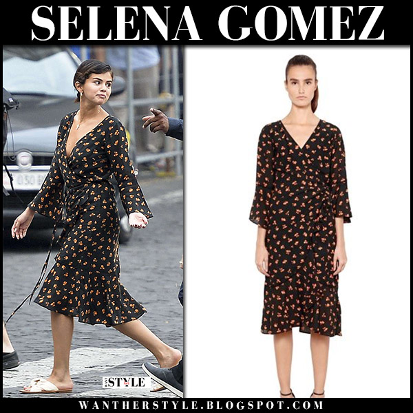 Selena Gomez in black floral print midi dress in Rome on June 21 ~ I ...