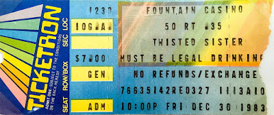 Twisted Sister ticket stub for the Fountain Casino rock club December 30, 1983