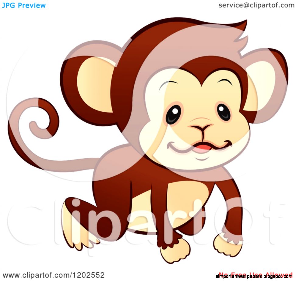Cartoon of a Cute Monkey Crawing on All Fours   Royalty Free