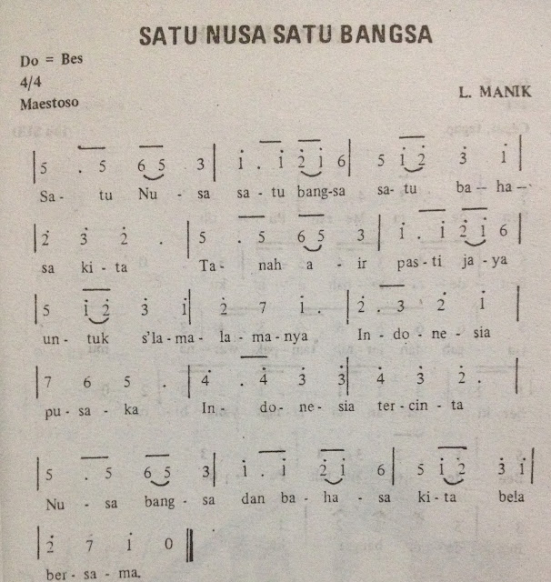 Not Angka Lagu Satu Nusa Satu Bangsa Pianika Recorder Keyboard Suling Chord Piano