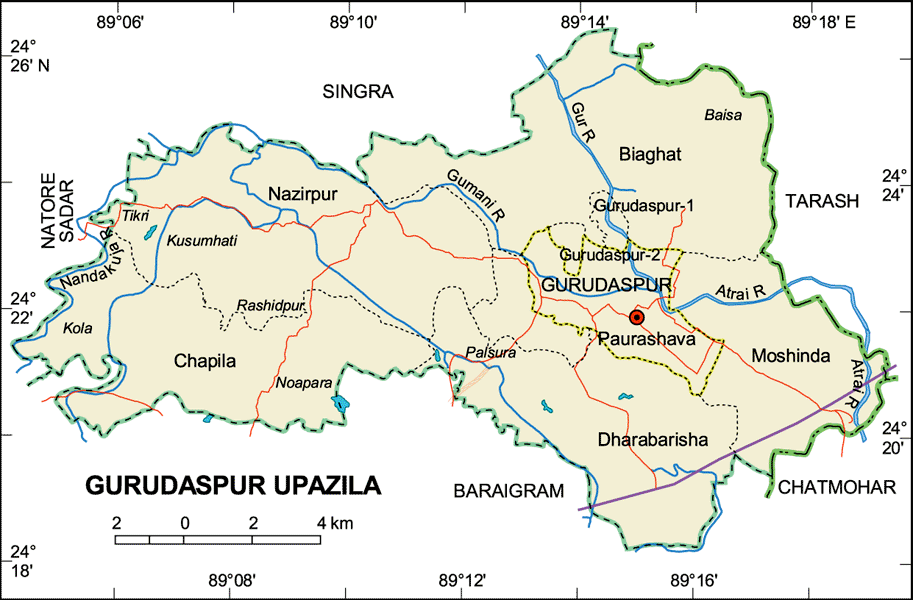 Gurudaspur Upazila Map Natore District Bangladesh