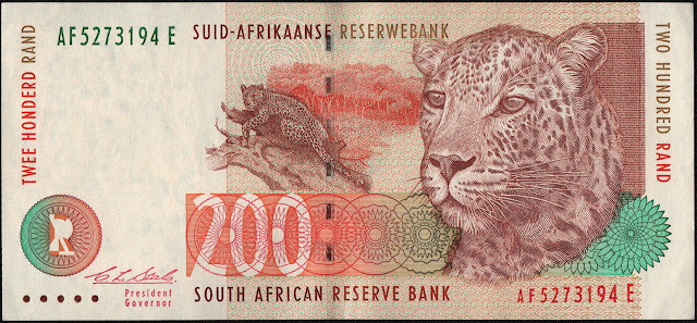 South Africa Currency 200 Rand banknote 1994 African leopard