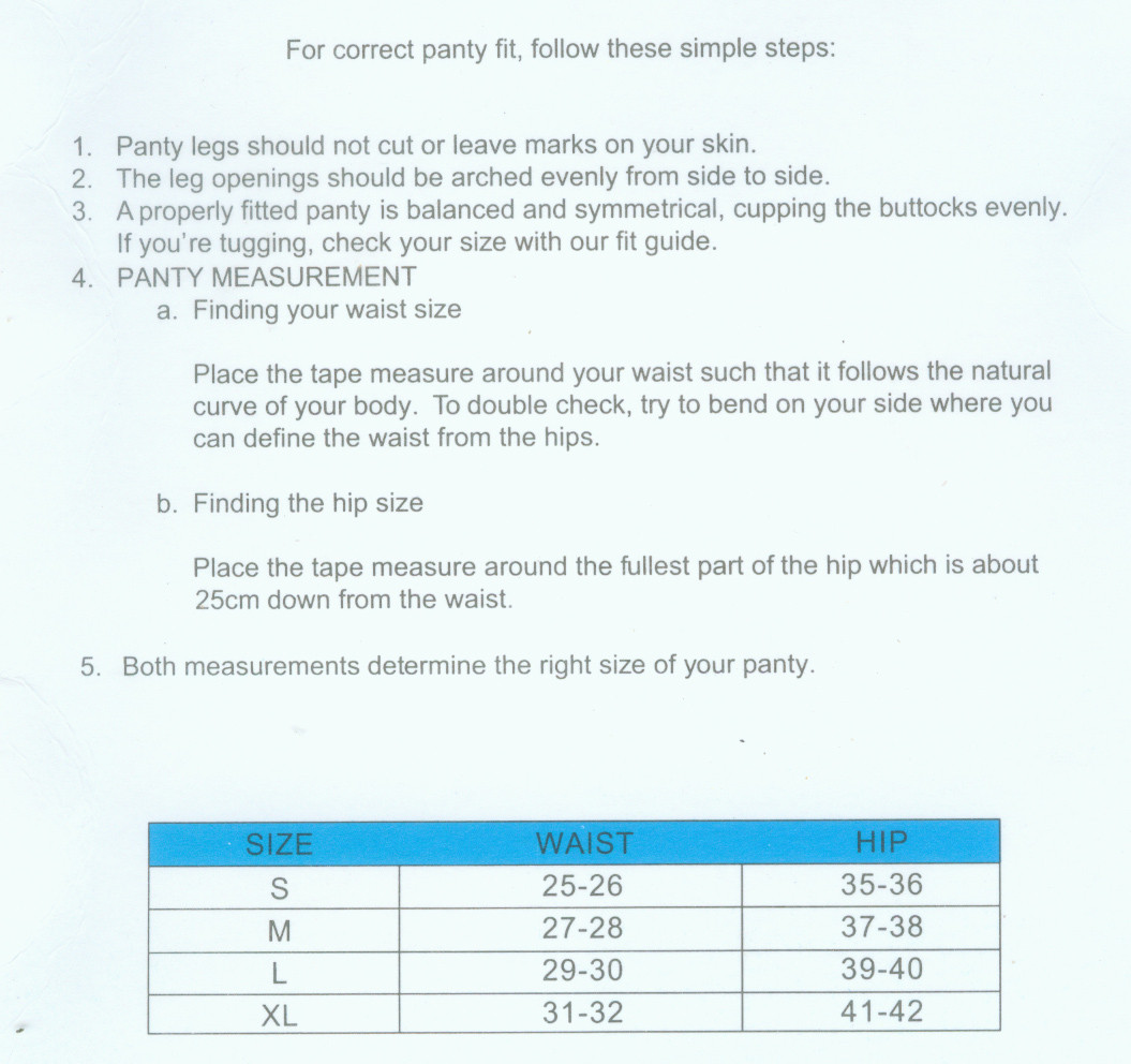 moi petite boutique Size charts