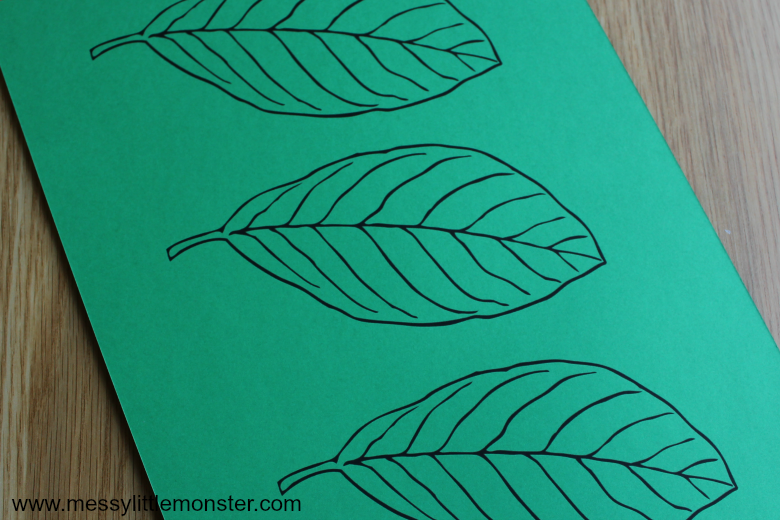 An easy 'The Very hungry Caterpillar' craft for toddlers and preschoolers. Free printable leaves template included. A good kids activity for a Spring, bug or growing themed project.