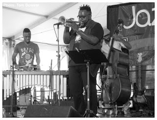 Justin Thomas - Marquis Hill - Junious Paul - Makaya McCraven Quartet - 2015 Chicago Jazz Festival | Photograph by Tom Bowser