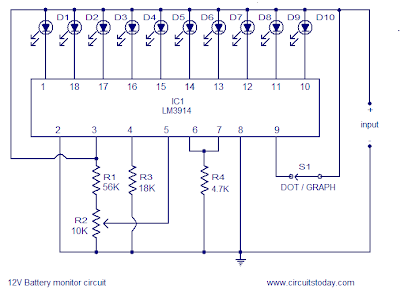 12V Battery LED Level Indicator circuit