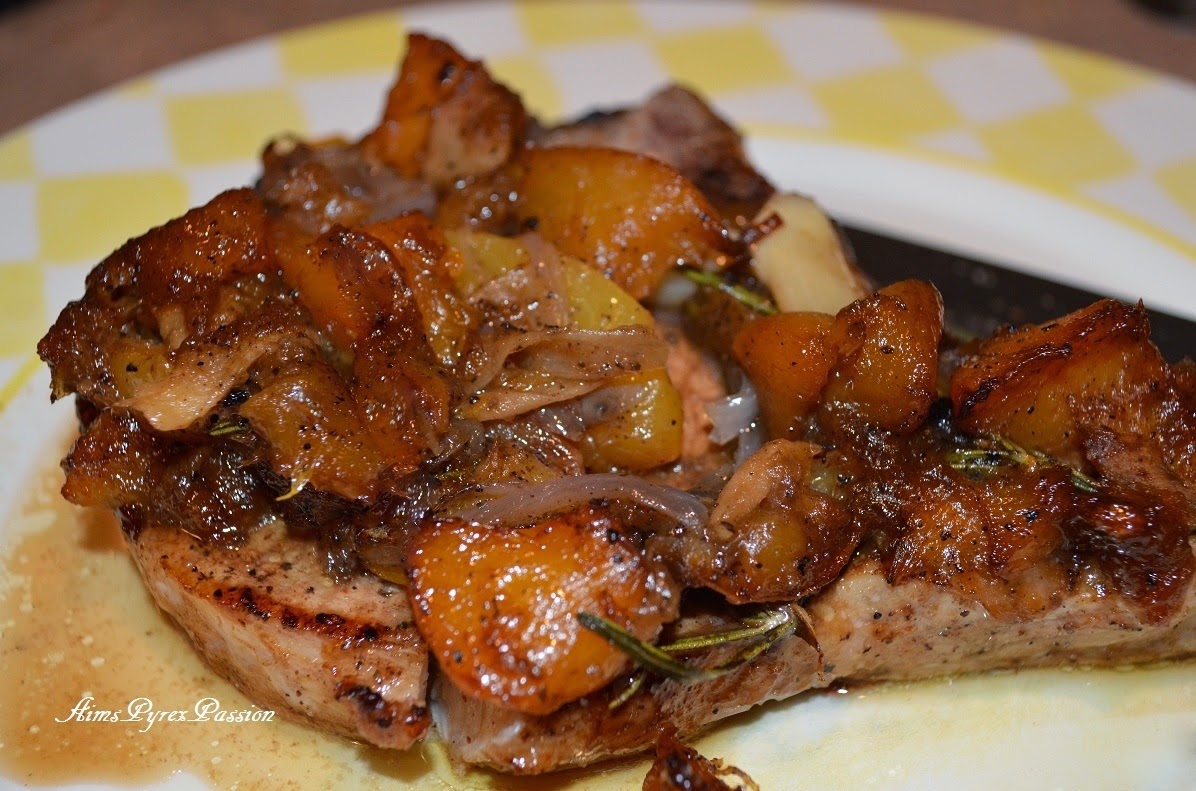 Aims Pyrex Passion Succulent Rosemary Pork Chops with Brandied Peach Sauce