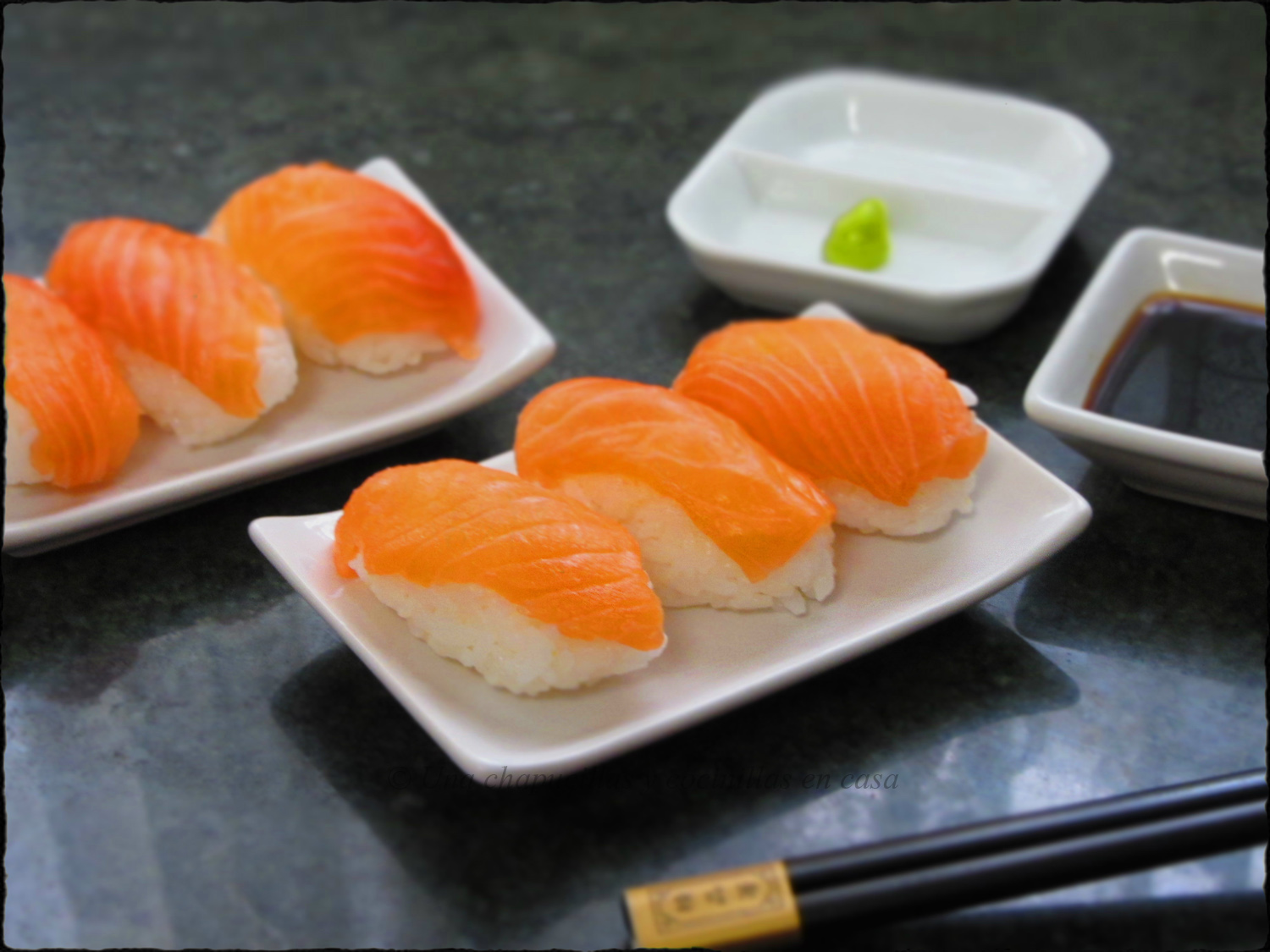 Una chapucillas y cocinillas en casa Nigiri sushi de salmón