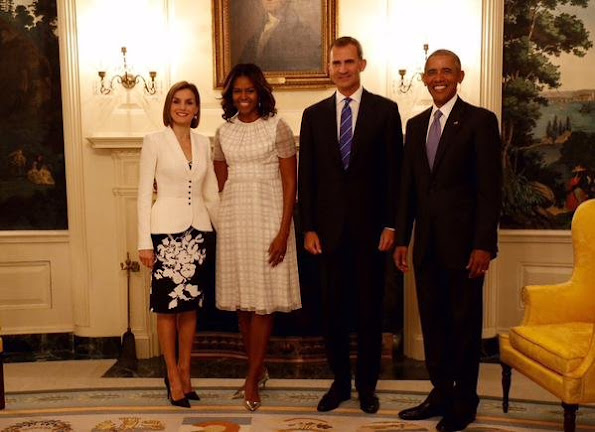 Queen Letizia of Spain meets with US First Lady Michelle Obama at the White House in Washington, DC, USA, Michelle Obama welcomed Queen Letizia to the White House