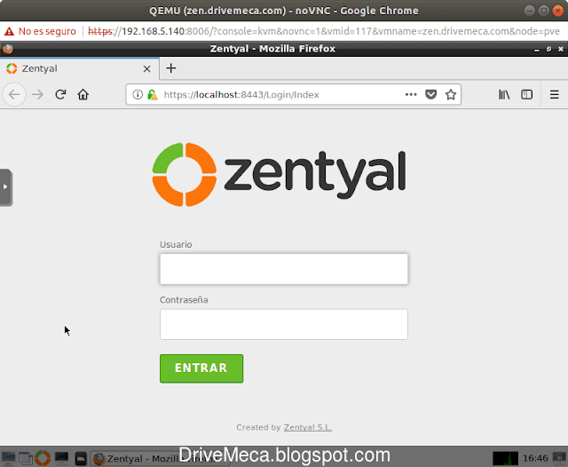 Aun no ingresaremos a la interfaz web de Zentyal