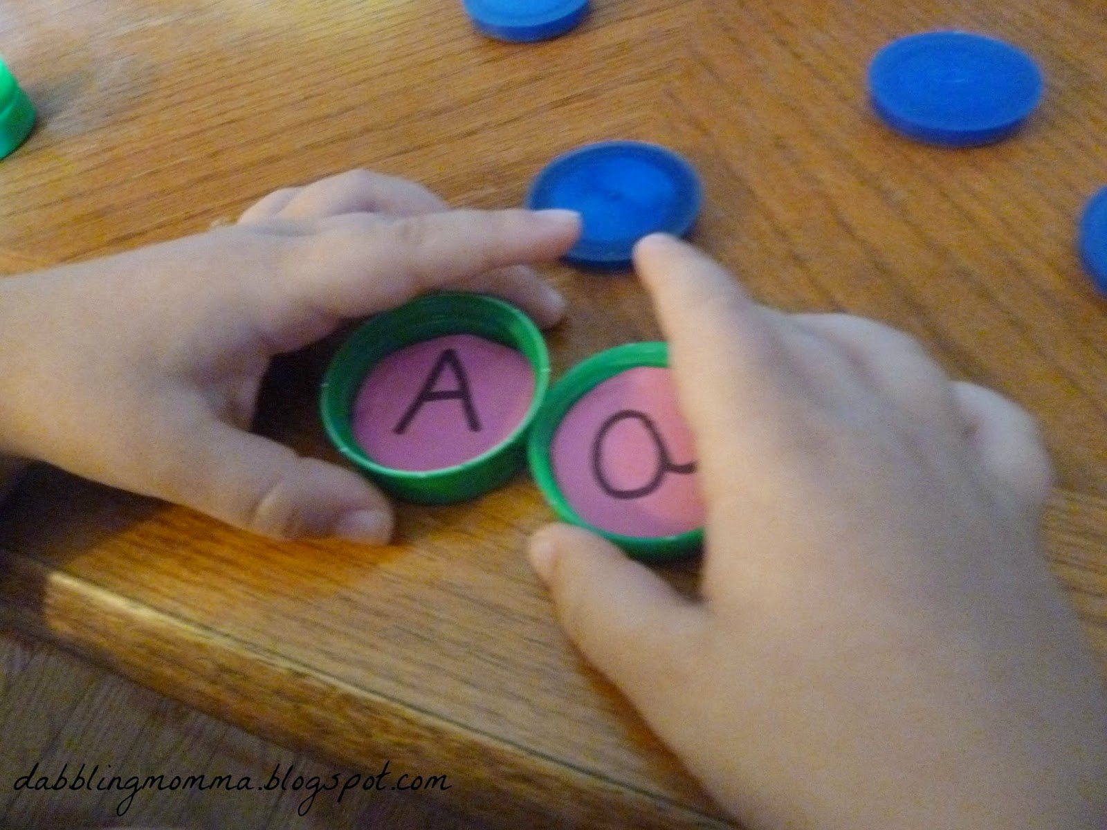 Dabblingmomma Bottle Cap Letter Matching and Memory Game
