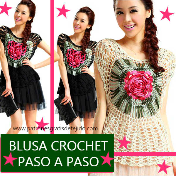 blusa rosa tejida a crochet