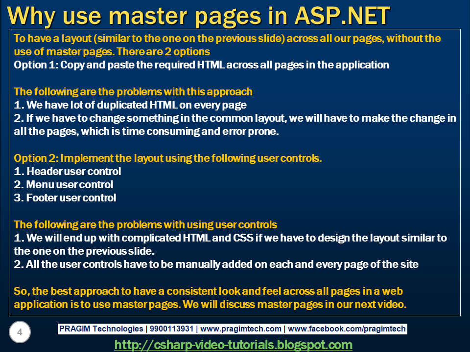 Sql server, .net and c# video tutorial: Part 146 - Why use master pages ...