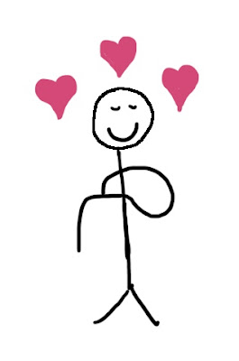 Stick figure with hearts floating around head