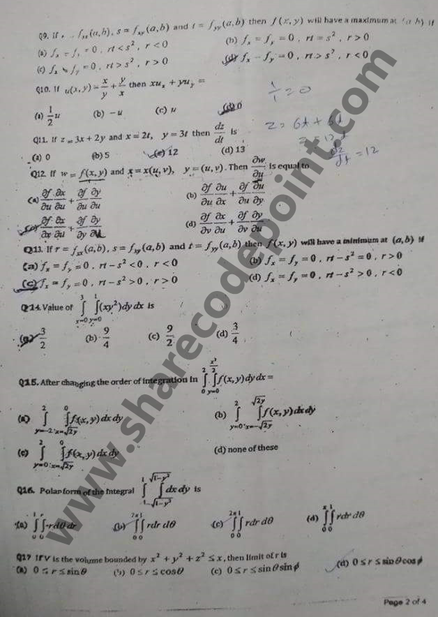 MTH212 : Multivariate Analysis Linear Algebra and Special Functions Mid ...