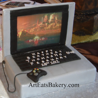 3D Macbook laptop custom unique birthday cake with game controller