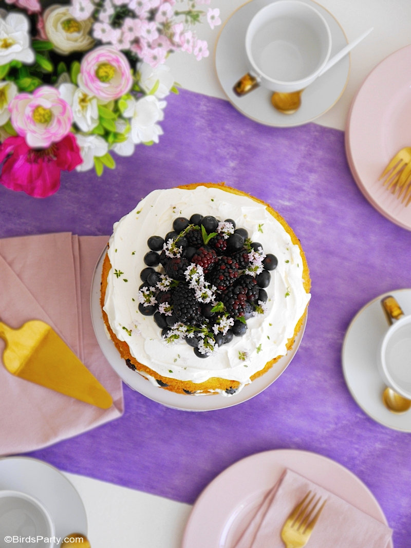 Lemon and Berries cake with Mascarpone Frosting - delicious, easy to bake and decorate dessert, perfect for  a baby or bridal shower or any party! by BirdsParty.com @birdsparty #cake #cakerecipe #lemoncake #layredcake #layercake #summercake #berriescake #mascarponefrosting #recipe #cakerecipe