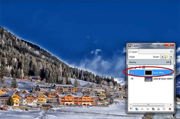 Select the Snow Effect layer on the Layers dialog.