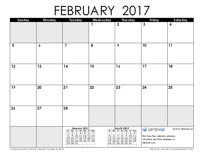 February 2017 Calendar: February 2017 Calendar To Print