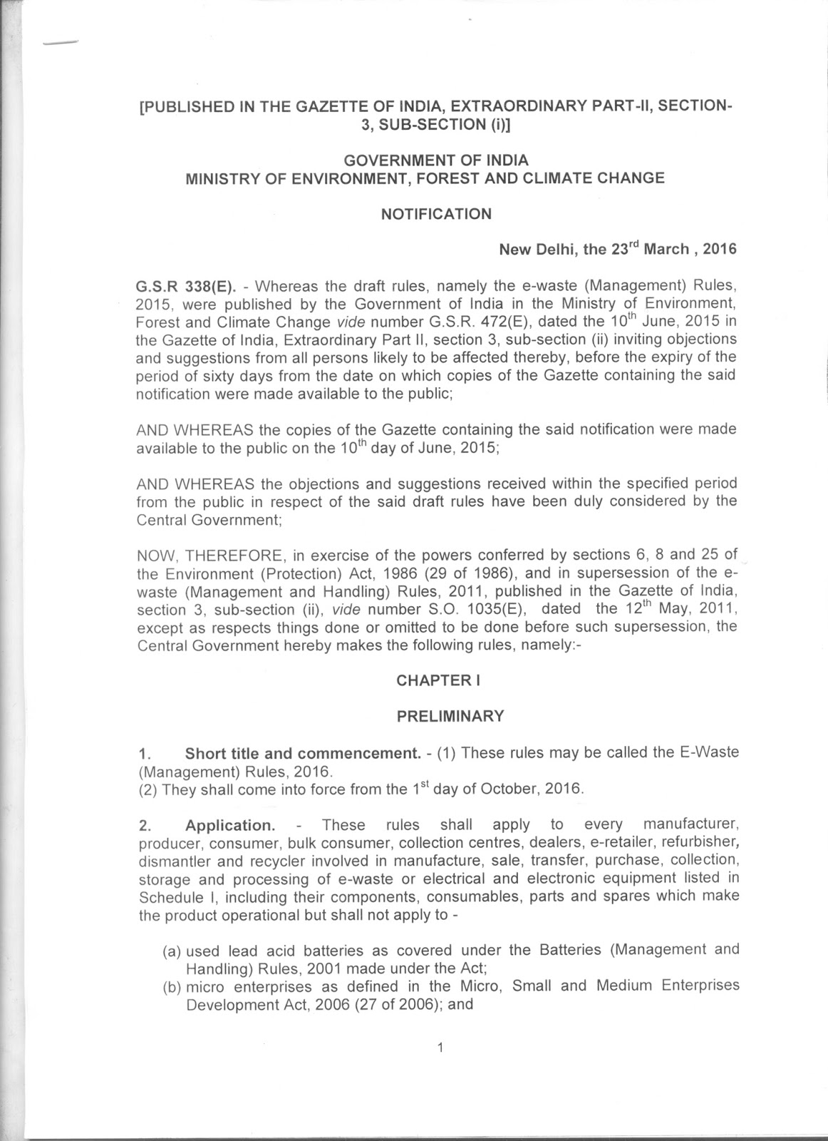 New Ewaste Management Rules 2016 to come into force from 1st October