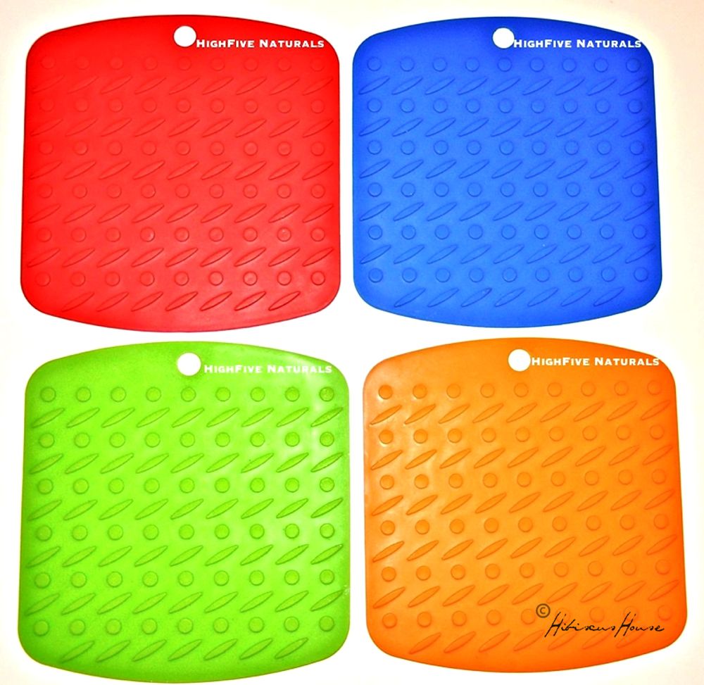 Hibiscus House High Five Naturals Silicone Trivet Hot Pad Set