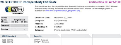 LG Arena Max LU9400 Passes Wi-Fi Certification