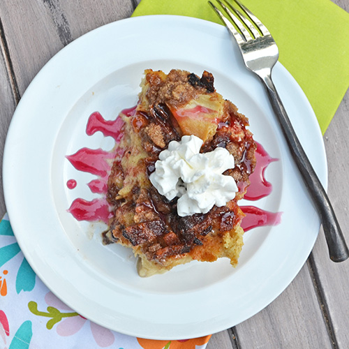 Candied Bacon French Toast Casserole with Mixed Berry Syrup