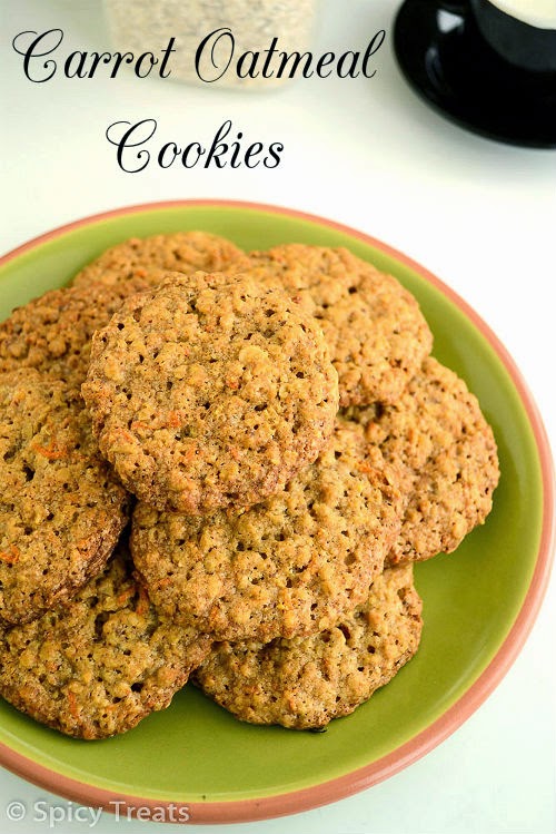Spicy Treats Carrot Oatmeal Cookies / Eggless Carrot Oatmeal Cookies