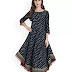 Amayra Women's Cotton Printed Blue Anarkali Kurti