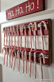 candy canes, DIY, Christmas decor, christmas ideas, beadboard, Christmas project, http://bec4-beyondthepicketfence.blogspot.com/2015/11/12-days-of-christmas-day-7-candy-cane.html
