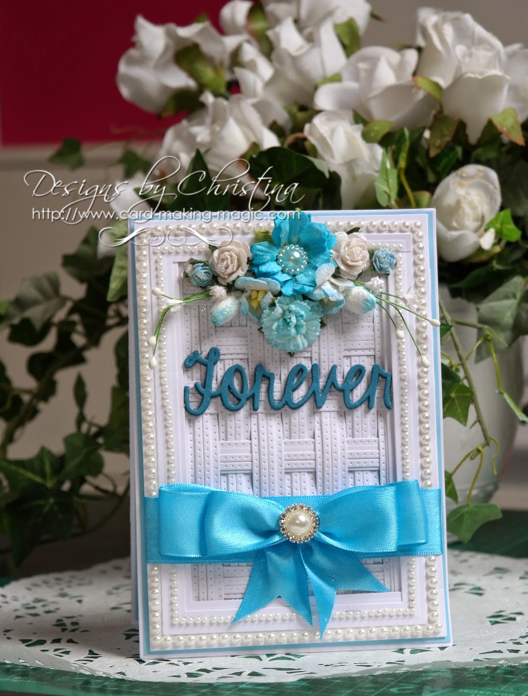 Flowers, Ribbons and Pearls: Woven Card