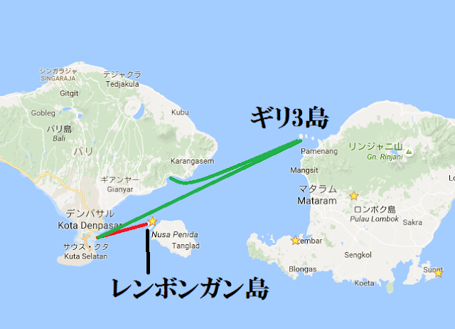 バリ島発、ギリ3島シュノーケリング専門ツアー、ポイントマップ