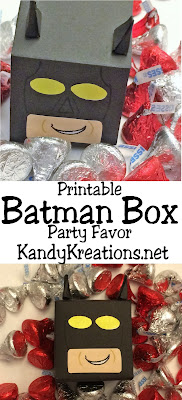 Enjoy a little fun at your Batman party with this printable Lego Batman party favor box.  These boxes are quick and easy to print up and best of all, its a free printable to make your party super.