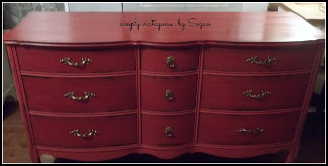 red,emperor's silk,annie sloan, french provincial, dresser, makeover