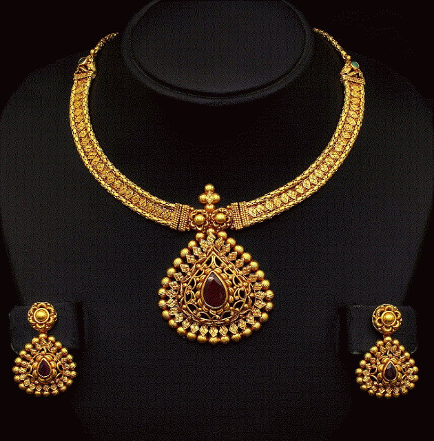 Gold Ruby Necklace Set 21 Fashion Jewellery