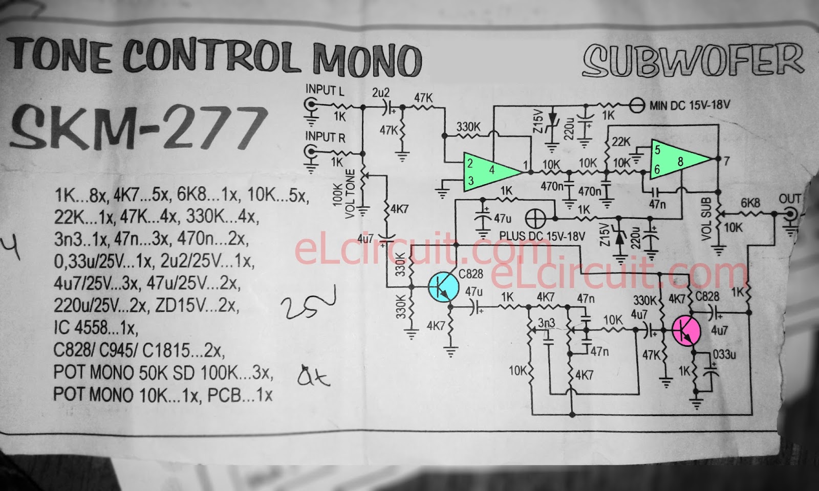  Tone Control C828 with Subwoofer Electronic Circuit 