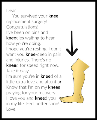 Knee Replacement Pun Card to print @michellepaigeblogs.com