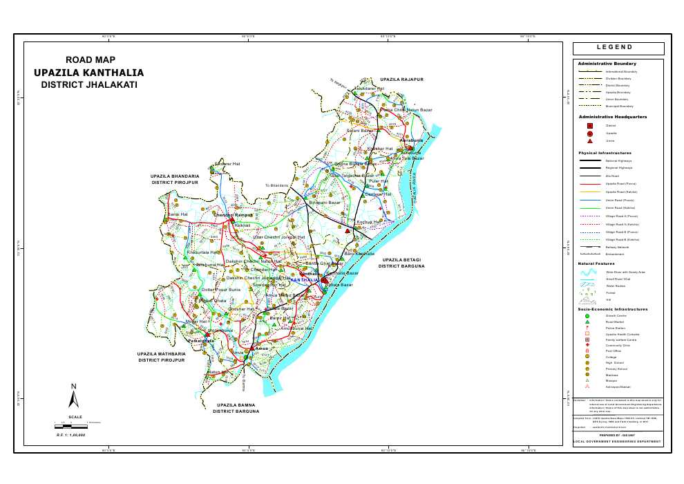 Kanthalia Upazila Road Map Jhalokathi District Bangladesh