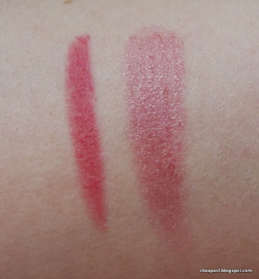 Swatches of Revlon ColorBurst Matte Balm in Elusive and  Revlon ColorStay Just Bitten Kissable Balm Stain in Honey